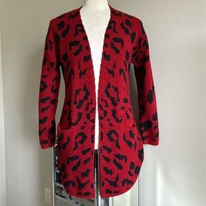Matty M | Womens Animal Print Open Front Knit Sweater with Pockets - Size XS/S